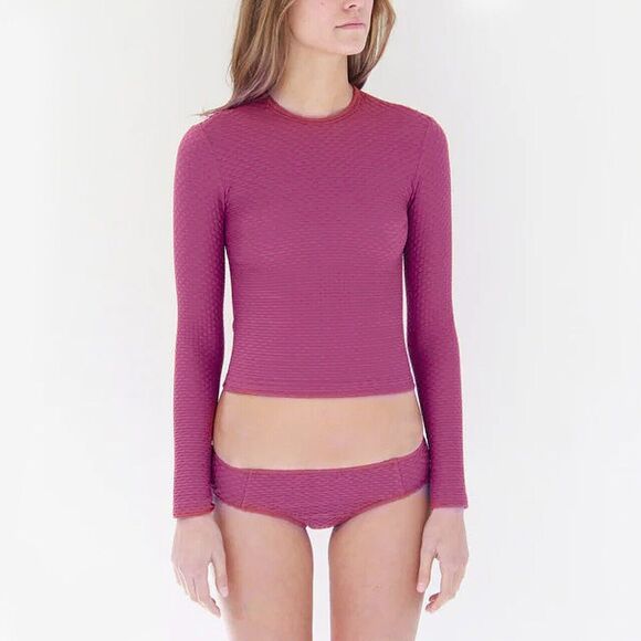 Rachel Comey Swim Rash Guard Top Women XS Pink Honeycomb Texture Stretch Crop LS - Picture 1 of 14